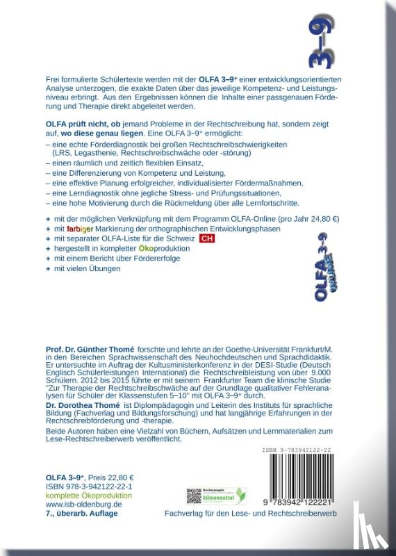 Thomé, Günther, Thomé, Dorothea - OLFA 3-9: Oldenburger Fehleranalyse für die Klassen 3-9