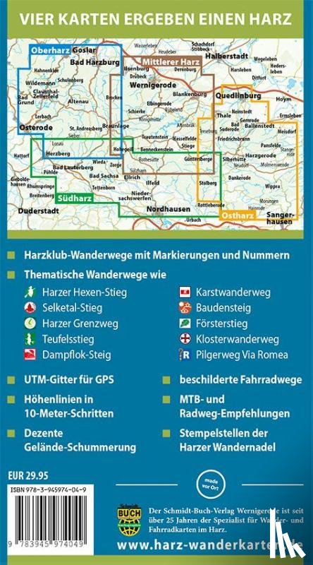  - Der Harz in 4 Teilen. Wander- und Fahrradkartenset 1 : 30 000