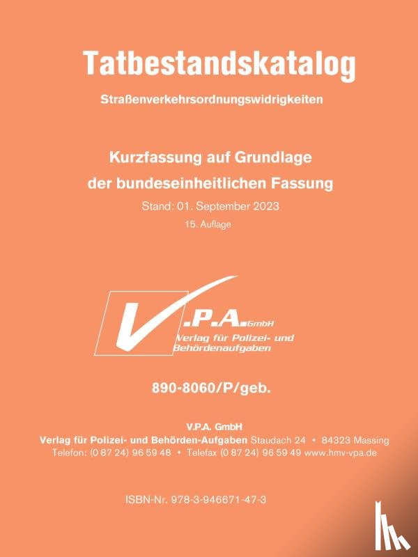  - Bundeseinheitlicher Tatbestandskatalog Polizeifassung, gebunden