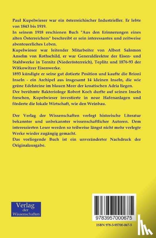 Kupelwieser, Paul - Aus den Erinnerungen eines alten OEsterreichers