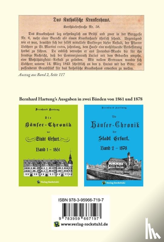 Hartung, Bernhard - Die Häuser-Chronik der Stadt Erfurt 1878 - Band 2 von 2