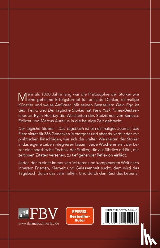 Holiday, Ryan, Hanselman, Stephen - Der tägliche Stoiker - Das Tagebuch