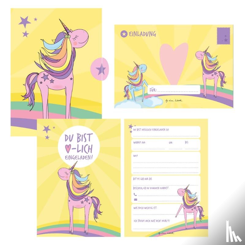 Wirth, Lisa - 12 Einladungskarten Geburtstag Einhorn (Mädchen). Handgemachte Einladungskarten Kindergeburtstag inkl. 12 liebevollen Hand designten Briefumschlägen.