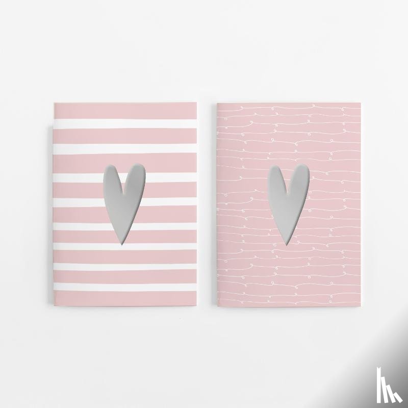 Wirth, Lisa - 2er Set Notizheft DIN A5 (blanko) in rosa mit 2 verschiedenen Herz-Motiven und jeweils 40 Seiten in weiß mit 120 g Papier. Vorderseite mit hochwertiger Silberfolien-Veredelung.