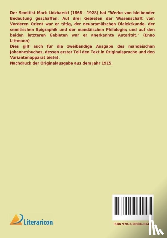 Lidzbarski, Mark - Das Johannisbuch der Mandäer
