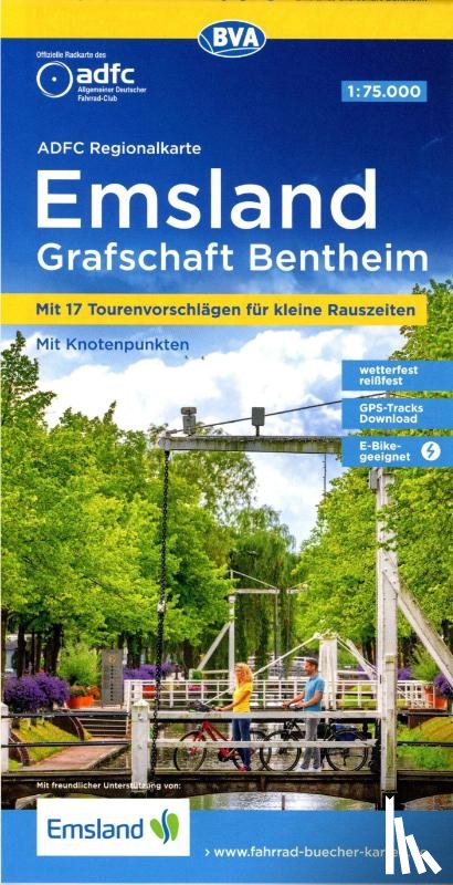  - ADFC-Regionalkarte Emsland Grafschaft Bentheim, 1:75.000, mit Tagestourenvorschlägen, reiß- und wetterfest, E-Bike-geeignet, mit Knotenpunkten, GPS-Tracks Download