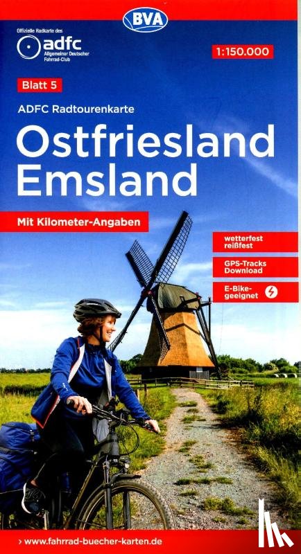  - ADFC-Radtourenkarte 5 Ostfriesland / Emsland 1:150.000, reiß- und wetterfest, E-Bike geeignet, GPS-Tracks Download, mit Bett+Bike-Symbolen, mit Kilometer-Angaben