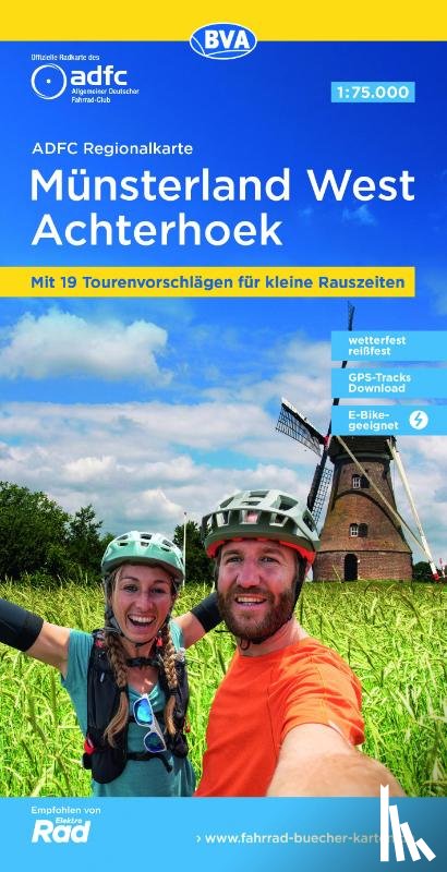  - ADFC-Regionalkarte Münsterland West / Flusslandschaft Achterhoek, 1:75.000, mit Tagestourenvorschlägen, reiß- und wetterfest, E-Bike-geeignet, GPS-Tracks-Download