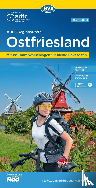  - ADFC-Regionalkarte Ostfriesland, 1:75.000, mit Tagestourenvorschlägen, reiß- und wetterfest, E-Bike-geeignet, GPS-Tracks-Download