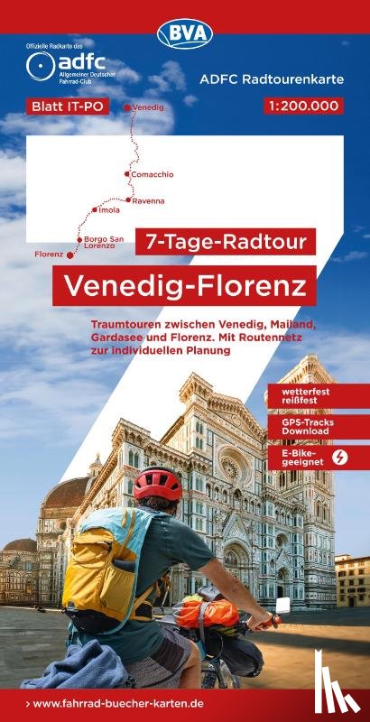  - ADFC-Radtourenkarte IT-PO 7-Tage-Radtour Venedig-Florenz, 1:200.000, reiß- und wetterfest, E-Bike-geeignet, GPS-Tracks Download, mit Kilometer-Angaben