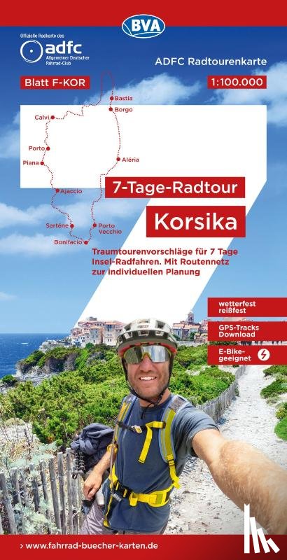  - ADFC-Radtourenkarte F-KOR 7-Tage-Radtour Korsika, 1:100.000, reiß- und wetterfest, E-Bike geeignet, GPS-Tracks Download, mit Kilometer-Angaben