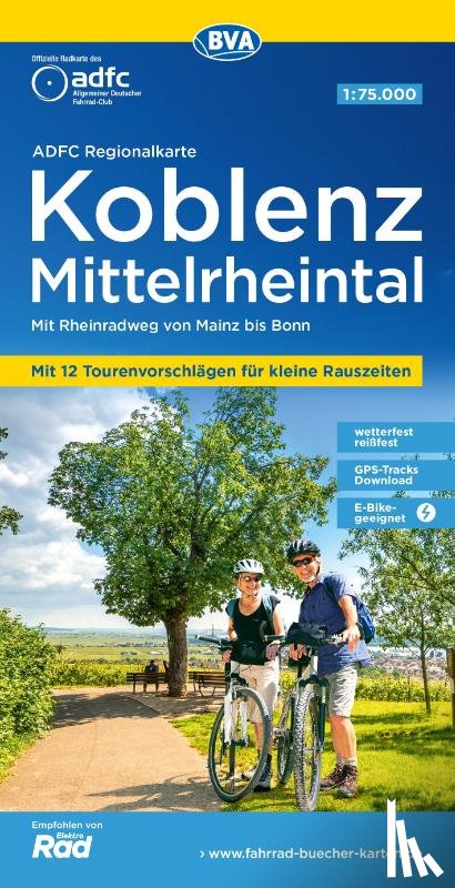 - ADFC-Regionalkarte Koblenz Mittelrheintal, 1:75.000, mit Tagestourenvorschlägen, reiß- und wetterfest, E-Bike-geeignet, GPS-Tracks-Download