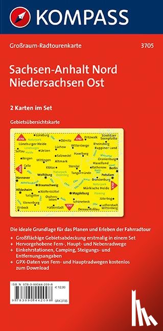  - KOMPASS Großraum-Radtourenkarte 3705 Sachsen-Anhalt Nord - Niedersachsen Ost 1:125.000