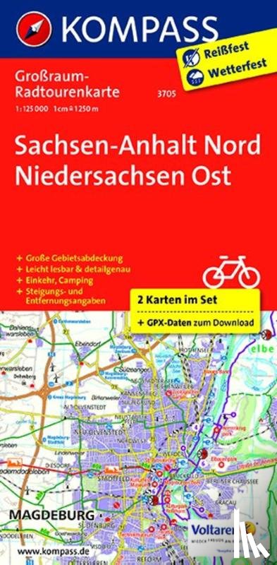  - KOMPASS Großraum-Radtourenkarte 3705 Sachsen-Anhalt Nord - Niedersachsen Ost 1:125.000