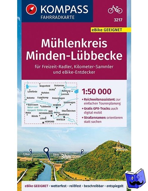  - KOMPASS Fahrradkarte 3217 Mühlenkreis Minden-Lübbecke 1:50.000