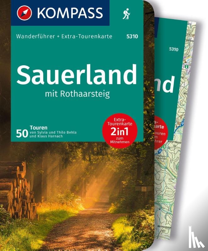 Behla, Thilo, Behla, Sylvia, Harnach, Klaus - KOMPASS Wanderführer Sauerland mit Rothaarsteig, 50 Touren mit Extra-Tourenkarte