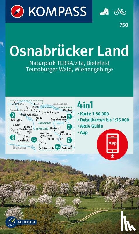  - KOMPASS Wanderkarte 750 Osnabrücker Land, NP TERRA.vita, Bielefeld, Teutoburger Wald, Wiehengeb. 1:50.000