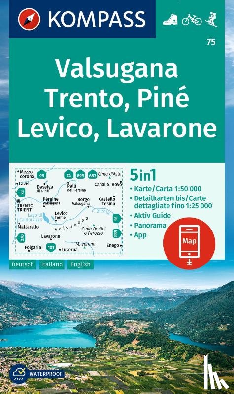  - KOMPASS Wanderkarte 75 Valsugana, Trento, Piné, Levico, Lavarone 1:50.000