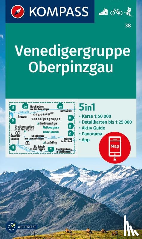  - KOMPASS Wanderkarte 38 Venedigergruppe, Oberpinzgau 1:50.000