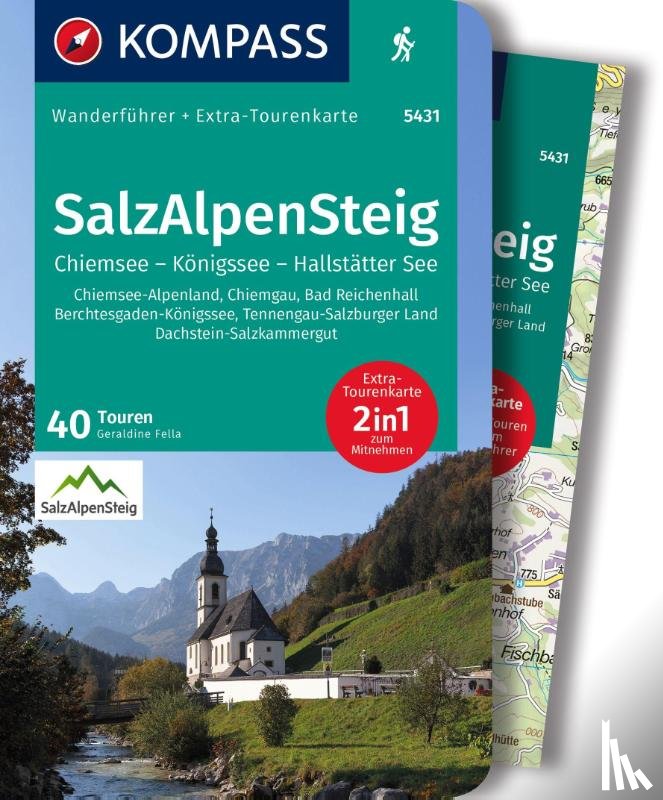 Fella, Geraldine - KOMPASS Wanderführer SalzAlpenSteig, Chiemsee, Königssee, Hallstätter See, 40 Touren mit Extra-Tourenkarte