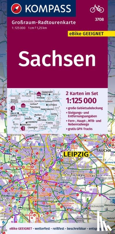  - KOMPASS Großraum-Radtourenkarte 3708 Sachsen 1:125.000