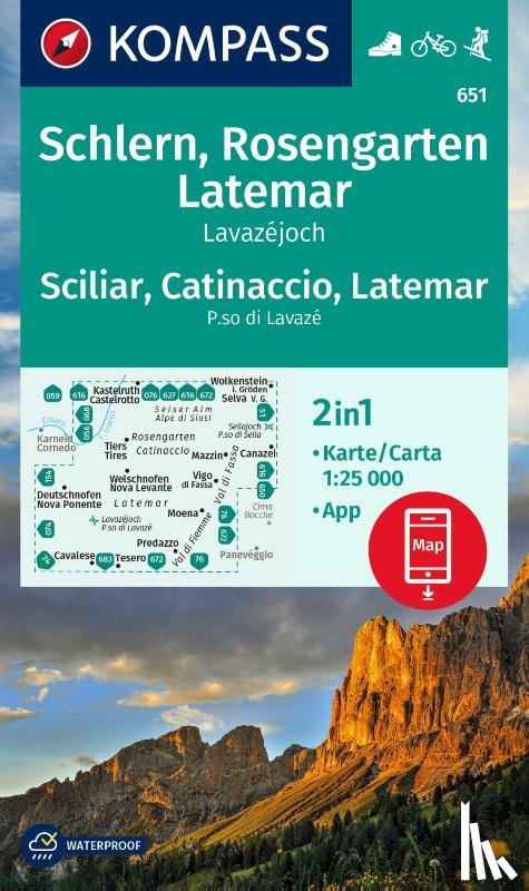  - KOMPASS Wanderkarte 651 Schlern, Rosengarten, Latemar, Lavazejoch / Sciliar, Catinaccio, Latemar, Passo di Lavaze 1:25.000