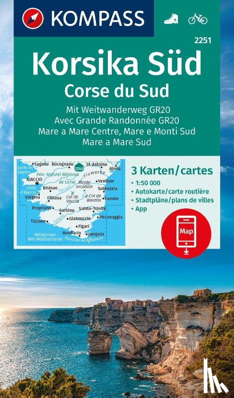  - KOMPASS Wanderkarten-Set 2251 Korsika Süd. Mit Weitwanderweg GR20 / Corse du Sud. Avec Grande Randonnée GR20 (3 Karten) 1:50.000