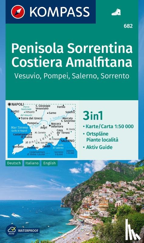  - KOMPASS Wanderkarte 682 Penisola Sorrentina, Costiera Amalfitana, Vesuvio, Pompei, Salerno, Sorrento 1:50.000