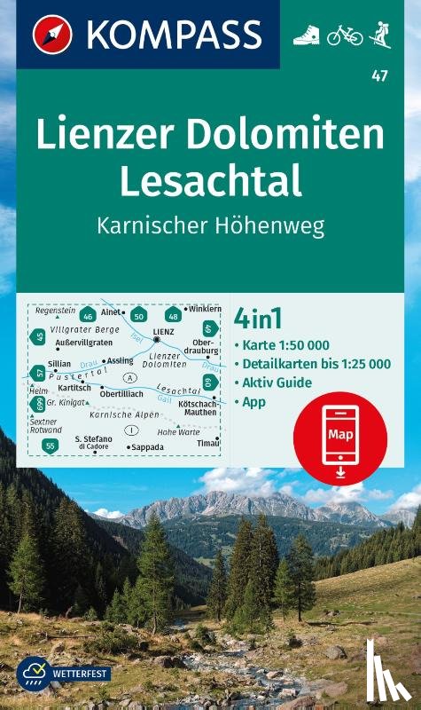 - KOMPASS Wanderkarte 47 Lienzer Dolomiten, Lesachtal, Karnischer Höhenweg 1:50.000