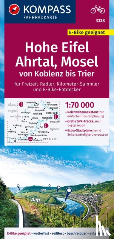  - KOMPASS Fahrradkarte 3338 Hohe Eifel, Ahrtal, Mosel, von Koblenz bis Trier 1:70.000