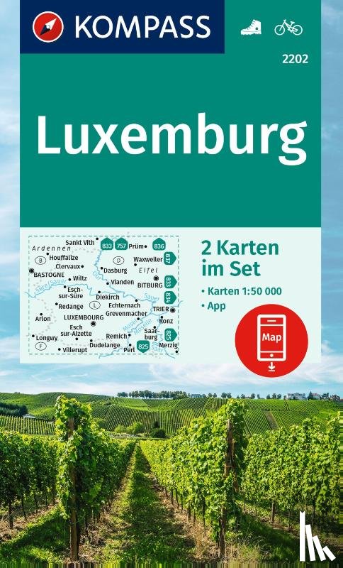  - KOMPASS Wanderkarten-Set 2202 Luxemburg (2 Karten) 1:50.000