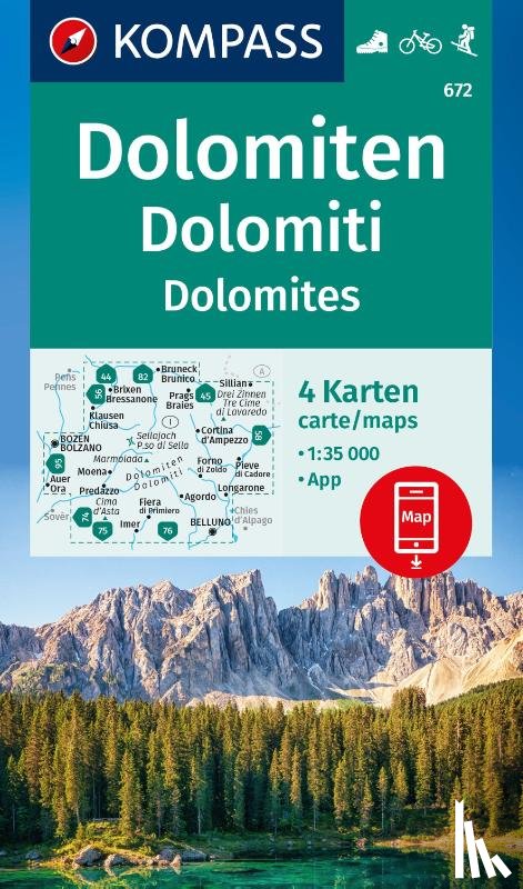  - KOMPASS Wanderkarten-Set 672 Dolomiten, Dolomiti, Dolomites (4 Karten) 1:35.000