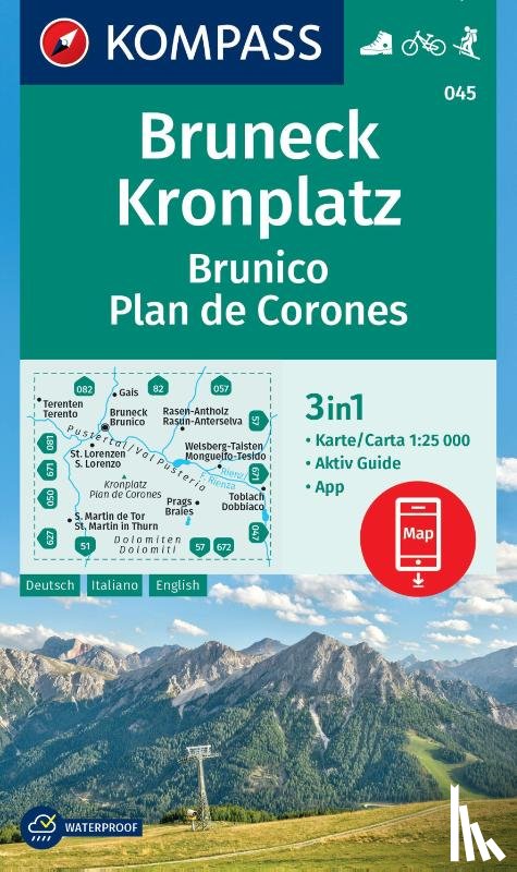  - KOMPASS Wanderkarte 045 Bruneck, Kronplatz / Brunico, Plan de Corones 1:25.000