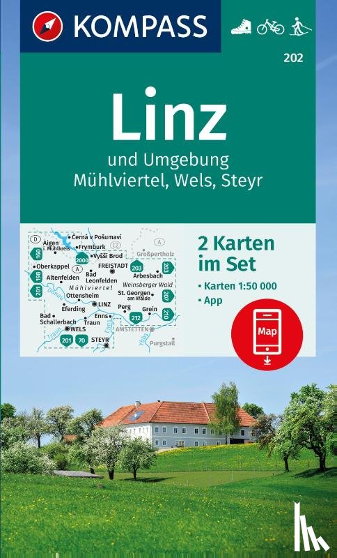  - KOMPASS Wanderkarten-Set 202 Linz und Umgebung, Mühlviertel, Wels, Steyr (2 Karten) 1:50.000
