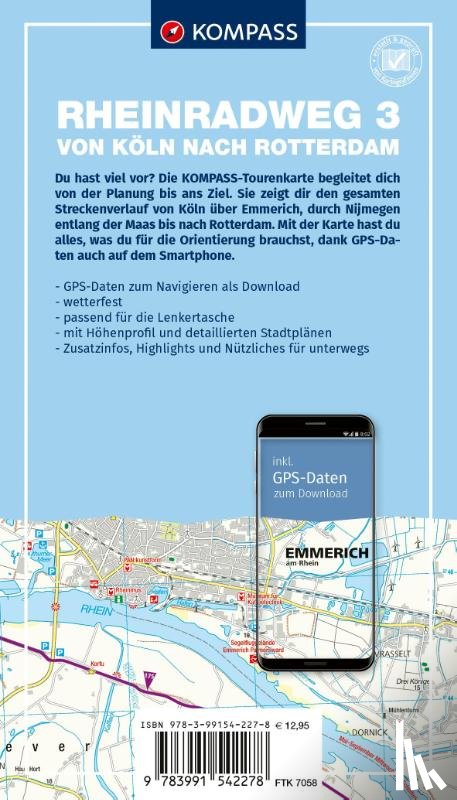  - KOMPASS Fahrrad-Tourenkarte Rheinradweg 3, von Köln nach Rotterdam 1:50.000