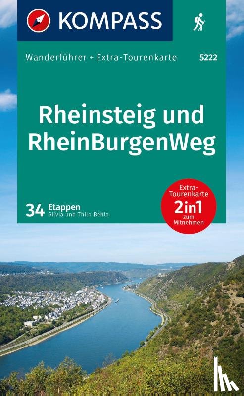 Behla, Silvia, Behla, Thilo - KOMPASS Wanderführer Rheinsteig RheinBurgenWeg, 34 Etappen mit Extra-Tourenkarte