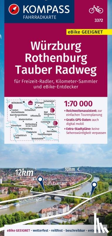  - KOMPASS Fahrradkarte 3372 Würzburg, Rothenburg, Radweg Liebliches Taubertal 1:70.000
