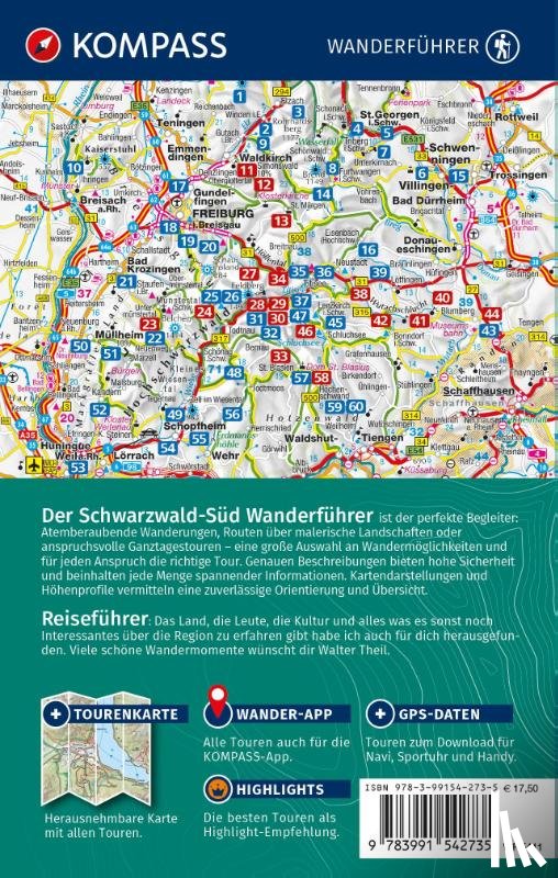 Theil, Walter - KOMPASS Wanderführer Schwarzwald Süd mit Naturpark, Kaiserstuhl und Markgräflerland, 60 Touren mit Extra-Tourenkarte