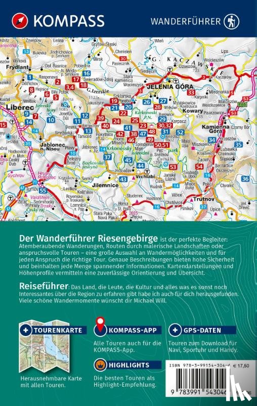 Will, Michael - KOMPASS Wanderführer Riesengebirge mit Isergebirge, 55 Touren mit Extra-Tourenkarte