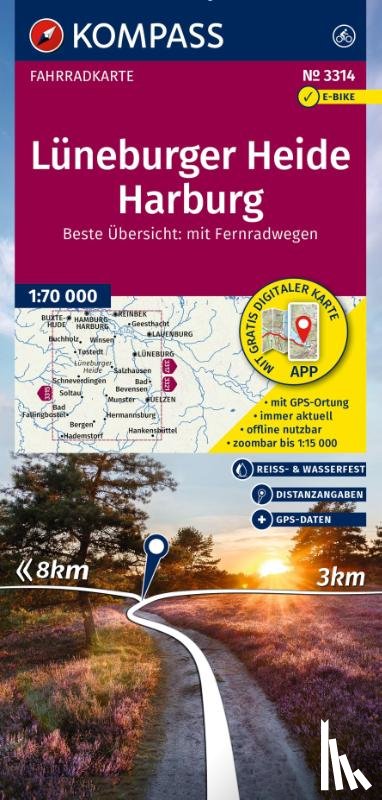  - KOMPASS Fahrradkarte 3314 Lüneburger Heide, Harburg 1:70.000