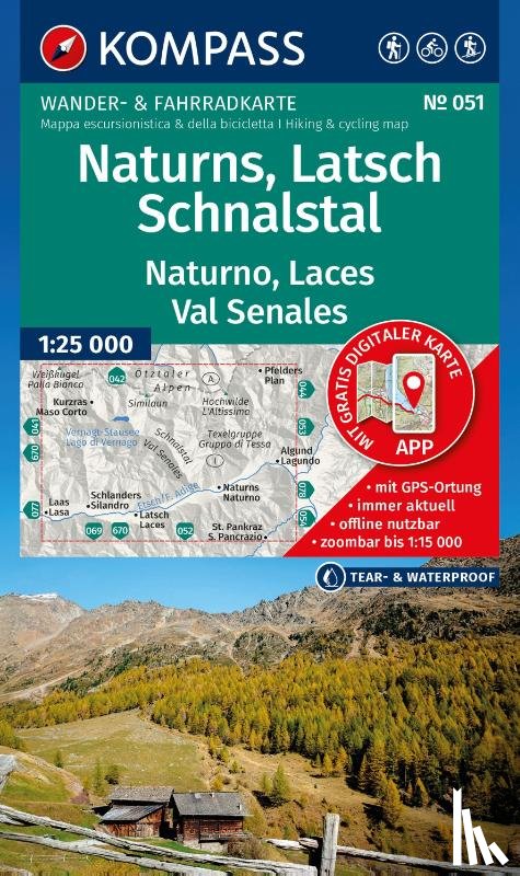  - KOMPASS Wanderkarte 051 Naturns, Latsch, Schnalstal / Naturno, Laces, Val Senales 1:25.000