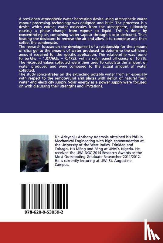 Adeyanju, Anthony Ademola - Extraction of Water from Air Using Solar Technology