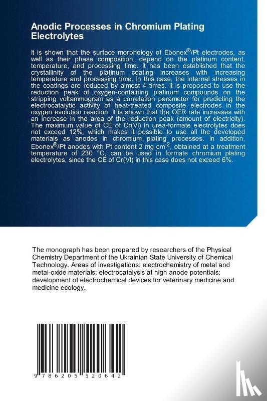 Velichenko, Alexander, Shmychkova, Olesia, Luk'yanenko, Tatiana - Anodic Processes in Chromium Plating Electrolytes