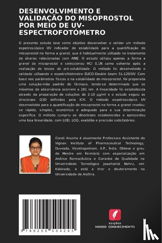 Anusha, Gandi - DESENVOLVIMENTO E VALIDAÇÃO DO MISOPROSTOL POR MEIO DE UV-ESPECTROFOTÓMETRO