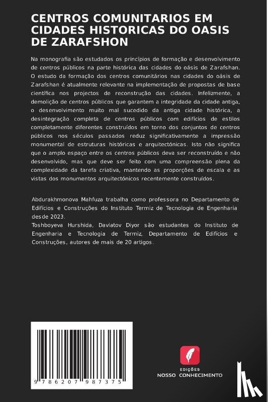Abduraxmonova, Mahfuza, Toshboyeva, Hurshida, Davlatov, Diyor - CENTROS COMUNITARIOS EM CIDADES HISTORICAS DO OASIS DE ZARAFSHON