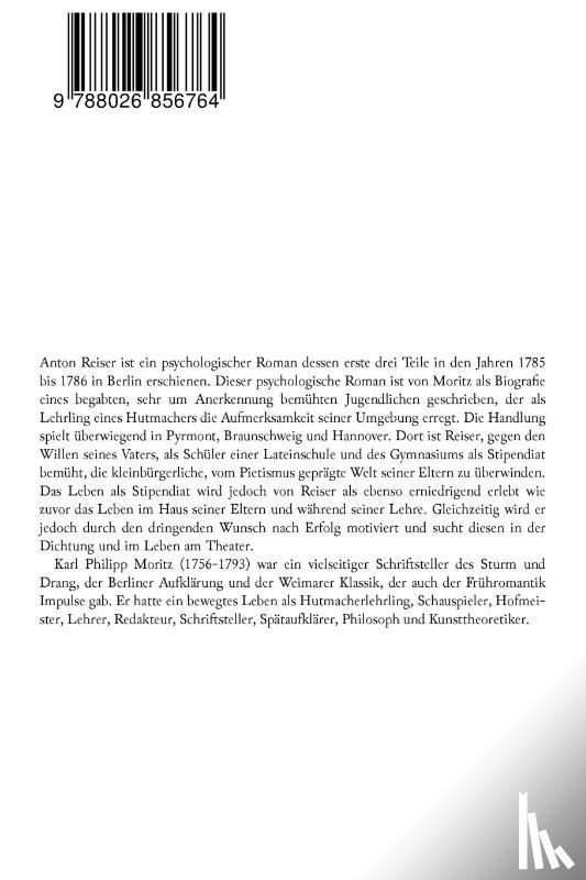 Moritz, Karl Philipp - Anton Reiser (Psychologischer Roman)