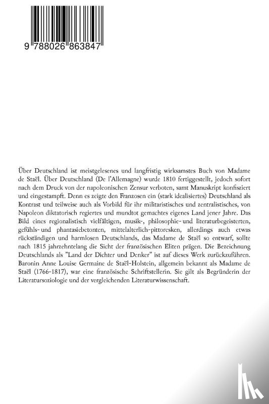 de Stael, Madame (Anne-Louise-Germaine) - ber Deutschland (De l'Allemagne)
