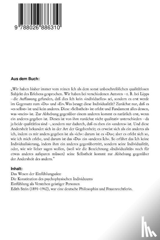 Stein, Edith - Zum Problem der Einfuhlung