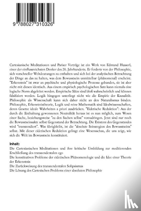 Husserl, Edmund - Cartesianische Meditationen und Pariser Vortr ge