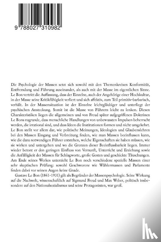 Le Bon, Gustave, Eisler, Rudolf - Psychologie der Massen (Grundlagenwerk der Sozialpsychologie)